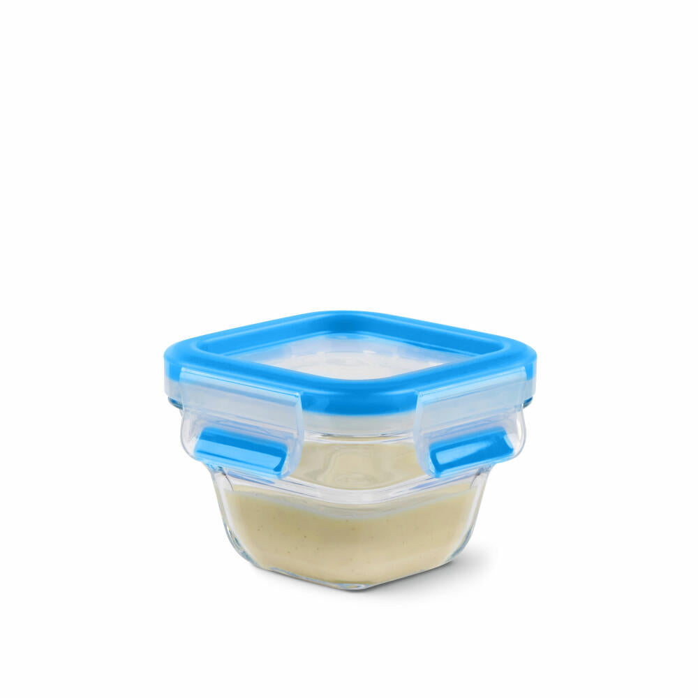 EMSA Clip & Close GLASS food storage containers, set of 3, food storage container, storage container, transparent / blue, 0.18 L, N10507