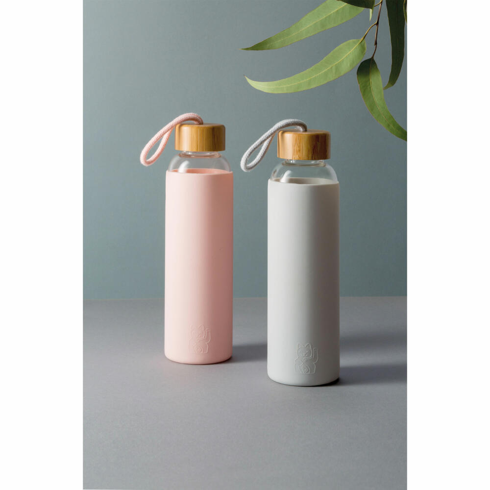 Donkey Products Maneki Neko Trinkflasche, Glasflasche, Wasserflasche, Flasche, Glas, Grau, 500 ml, 210410