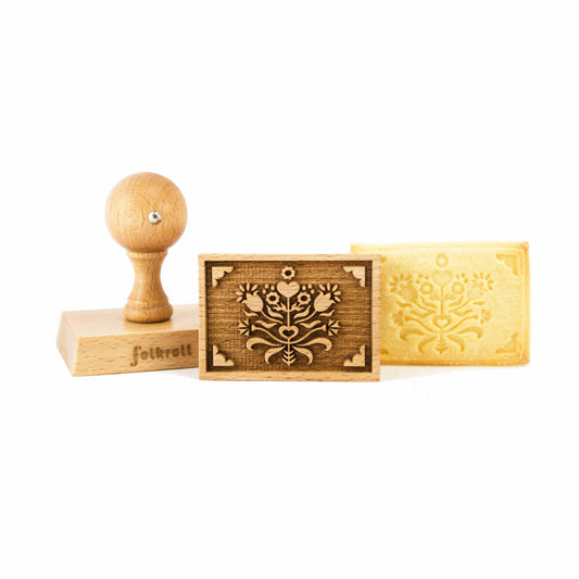 Folkroll cookie stamp bouquet, 70x50 mm, cookie stamp, baking stamp, biscuit, stamp, motif, beech wood, 334683