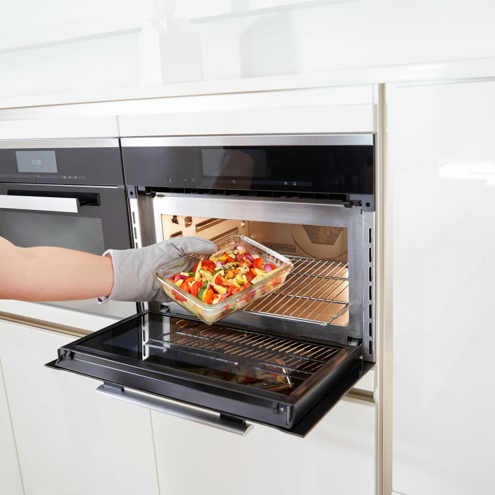 EMSA Clip & Close GLAS Frischhaltedose, Vorratsbehälter, Vorratsdose, Transparent / Rot, 0.8 L, N10414