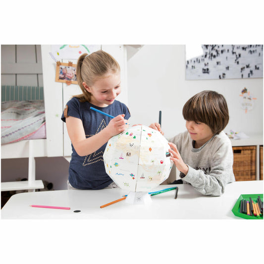 Donkey Products My First Globe Papierglobus, Papier Globus zum Ausmalen, Recyceltes Papier, Weiß, 27 cm, 400714