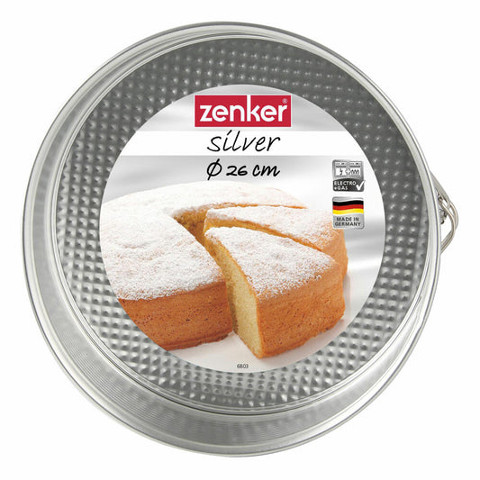 Zenker Silver Springform pan with flat base, spring form, baking pan, cake pan, tin-plated, silver, Ø 26 cm, 6803