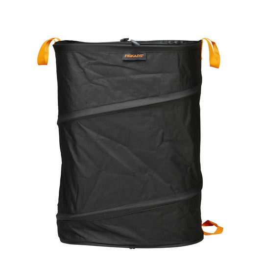 Fiskars Ergo Pop-Up Gartensack, 175 L, Gartenabfallbehälter, Laubsack, Gartenbehälter, Kunststoff, Schwarz, Orange, 1028372