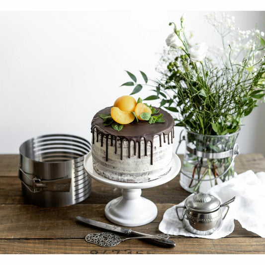 Dr. Oetker Kitchen Tools Stainless Steel Tortenboden-Schneidehilfe, mit Führungsschienen, zum Gleichmäßigen Schneiden von Torten, Verstellbar, Küchenhelfer, Edelstahl, Ø 18-20 cm, 1911