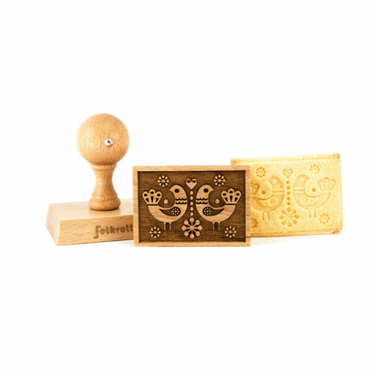 Folkroll cookie stamp Folk pigeons, 70x50 mm, cookie stamp, baking stamp, biscuit, stamp, motif, beech wood, 334737