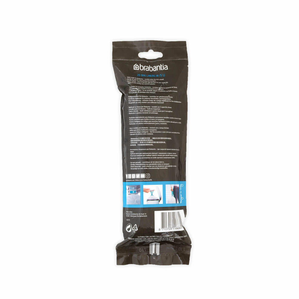 Brabantia PerfectFit bag, garbage bag, waste bag, garbage bag, garbage bag, garbage bag, 20 pieces per roll, 5 L, 116681
