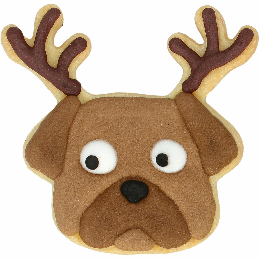 Birkmann cookie cutter Christmas pug, with internal embossing, cookie cutter, cookie shape, biscuit, cookies, stainless steel, 6.5 cm, 199514