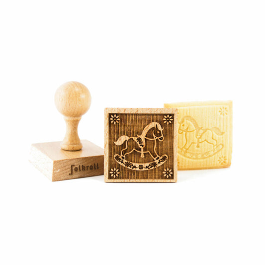 Folkroll cookie stamp rocking horse, 55x55 mm, cookie stamp, baking stamp, biscuit, stamp, motif, beech wood, 334812