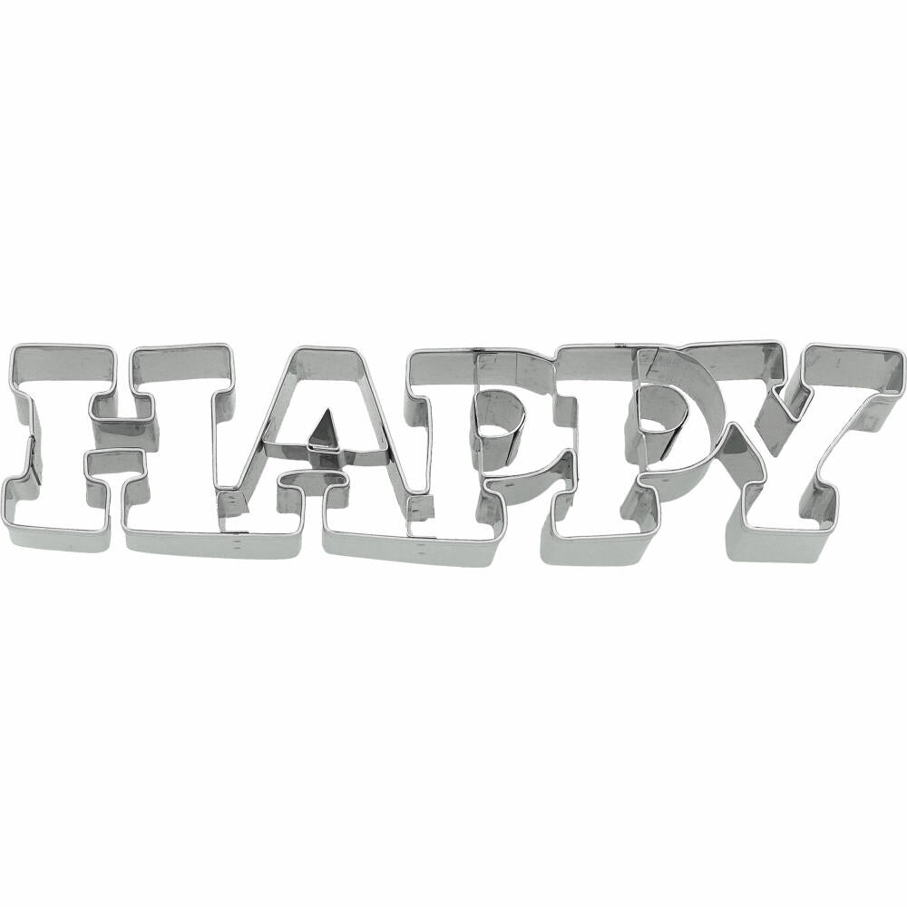 Birkmann cookie cutter lettering Happy, with internal embossing, cookie cutter, cookie shape, biscuit, biscuits, stainless steel, 16 cm, 198838