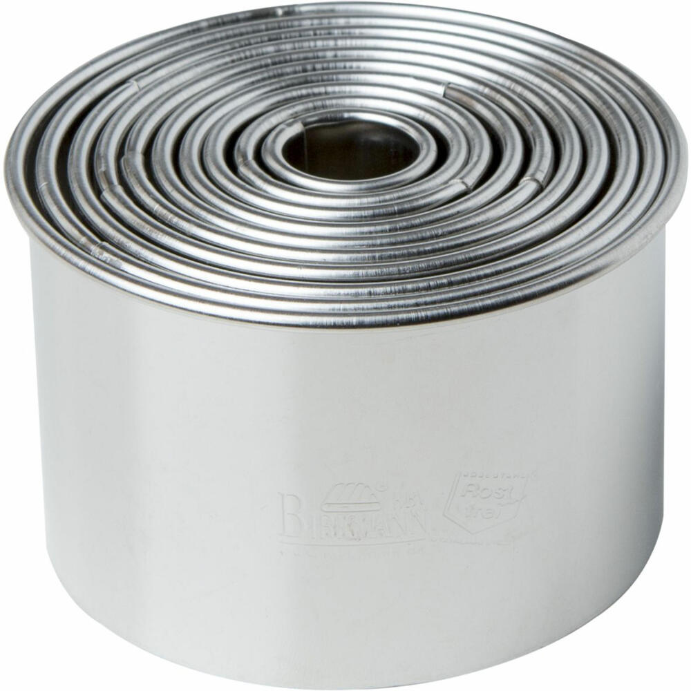 Birkmann Easy Baking Ausstechformen-Set Kreis, 10 tlg., Backring, Backform, Speisering, Kuchenring, Servierring, Edelstahl, 1.5 bis 7 cm, 143906