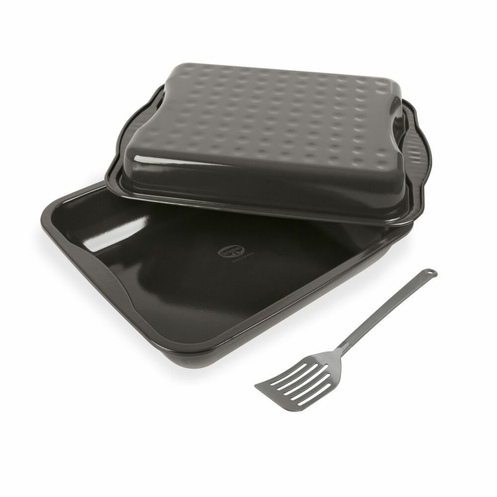 Dr. Oetker Maxi-Bräter Exclusive 3-piece with turner, roaster with lid, sheet steel, grey-brown, 4528
