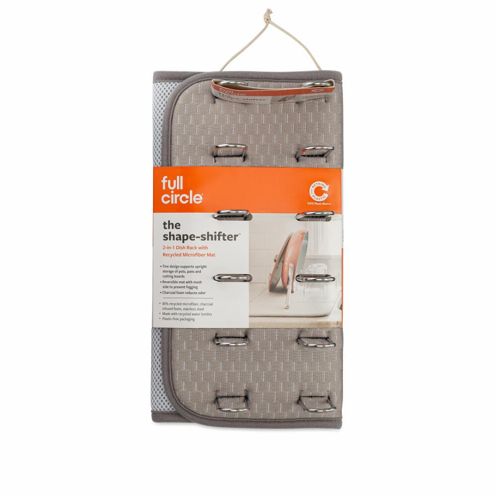 Full Circle Home Shape-Shifter Dish Drainer with Microfiber Mat, Stainless Steel, Gray, FC20402GY