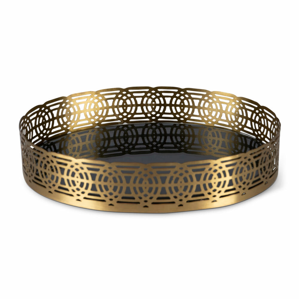 Authentic Models Black Mirror Serving Tray, Serviertablett, Tablett, Deko, Messing / Glas, BA013