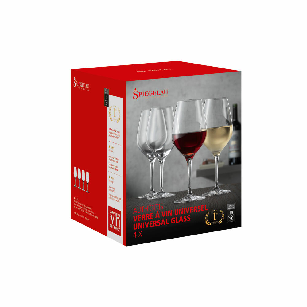 Spiegelau Authentis Universalglas, 4er Set, Weinglas, Rotweinglas, Weißweinglas, Kristallglas, 420 ml, 4400282