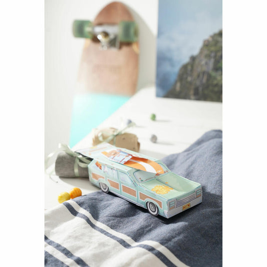 Donkey Products Faltbare Geschenkbox Gift Station Wagon, Geschenkverpackung, Papier, Grün, 19 x 6.5 x 9.2 cm, 400467