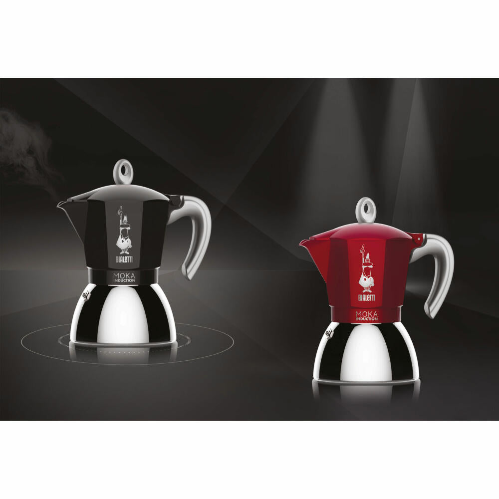 Bialetti Espressokocher New Moka Induction für 4 Tassen, Espresso, Espressokanne, Induktion, Edelstahl, Schwarz, 150 ml, 6934