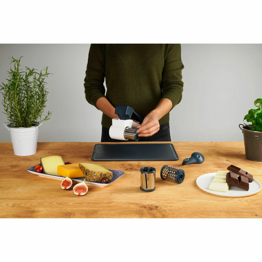 Fackelmann easyprepare Trommelreibe, Reibe, Küchenhelfer, Kunststoff / Edelstahl, Weiß / Blau-Grau, 21 cm, 27911