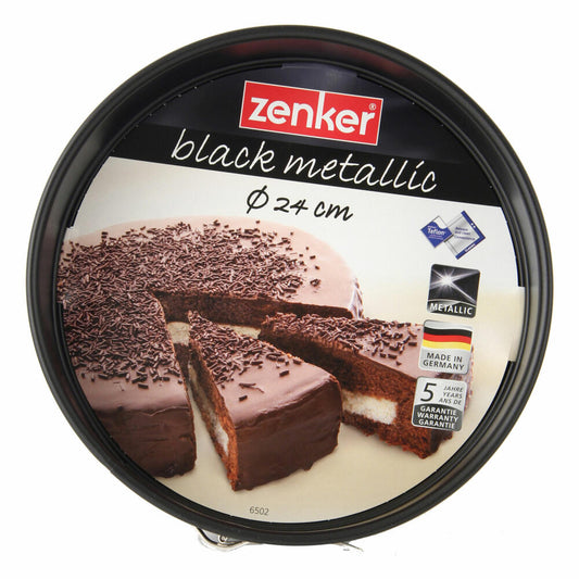 Zenker Black Metallic springform pan with flat base, spring form, baking pan, cake pan, sheet steel with non-stick coating / non-stick classic, black, Ø 24 cm, 6502