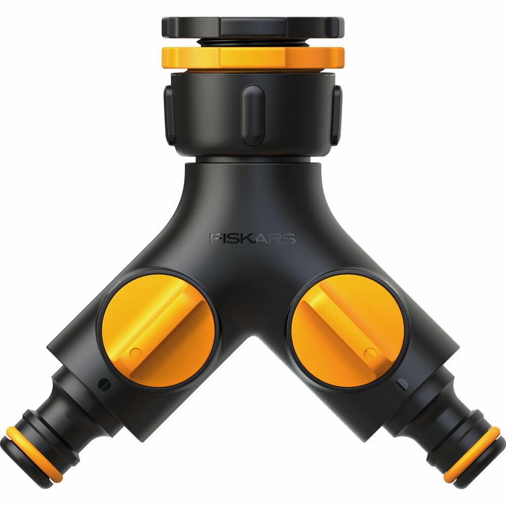 Fiskars 2-Wege-Ventil Multi, Schlauchventil, Splitventil, Schlauchteiler, Kunststoff, Schwarz, Orange, 1027061