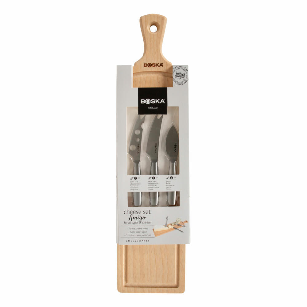 Boska cheese set Amigo, 4-piece, wooden board with 3 cheese knives, cheese board, beech wood, stainless steel, brown, 358208