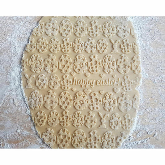 Folkroll Teigrolle Happy Easter, groß, 43 cm, Nudelholz, Prägerolle, Muster, Motiv, Rolle, Buchenholz, 331392