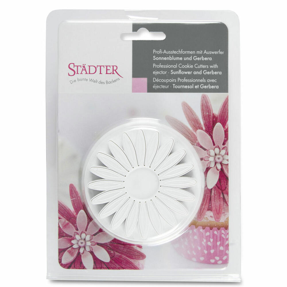 Städter professional cookie cutter with ejector sunflower gerbera, cookie cutter, fondant, marzipan shape, plastic, Ø 7 cm, 170179