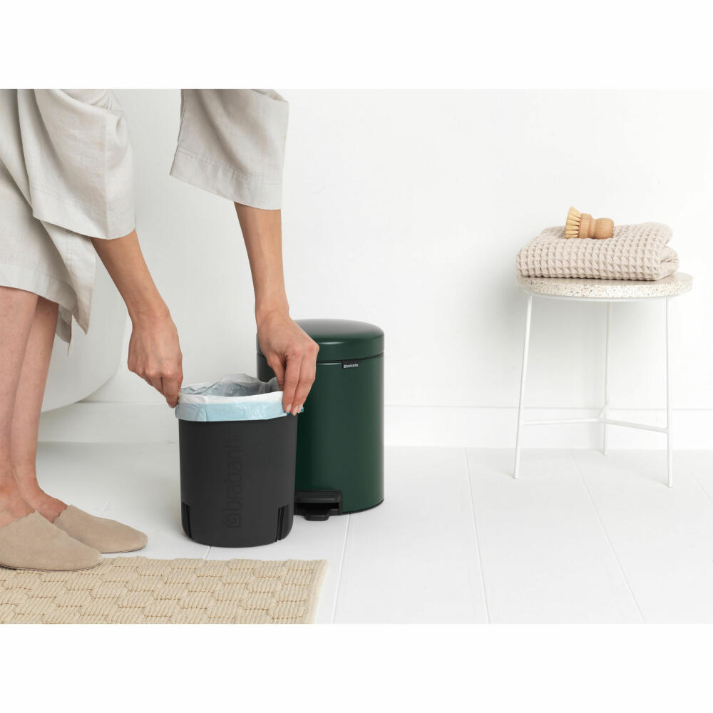 Brabantia Pedal Bin NewIcon, Waste Bin, Garbage Can, Steel, Pine Green, 5 L, 304026