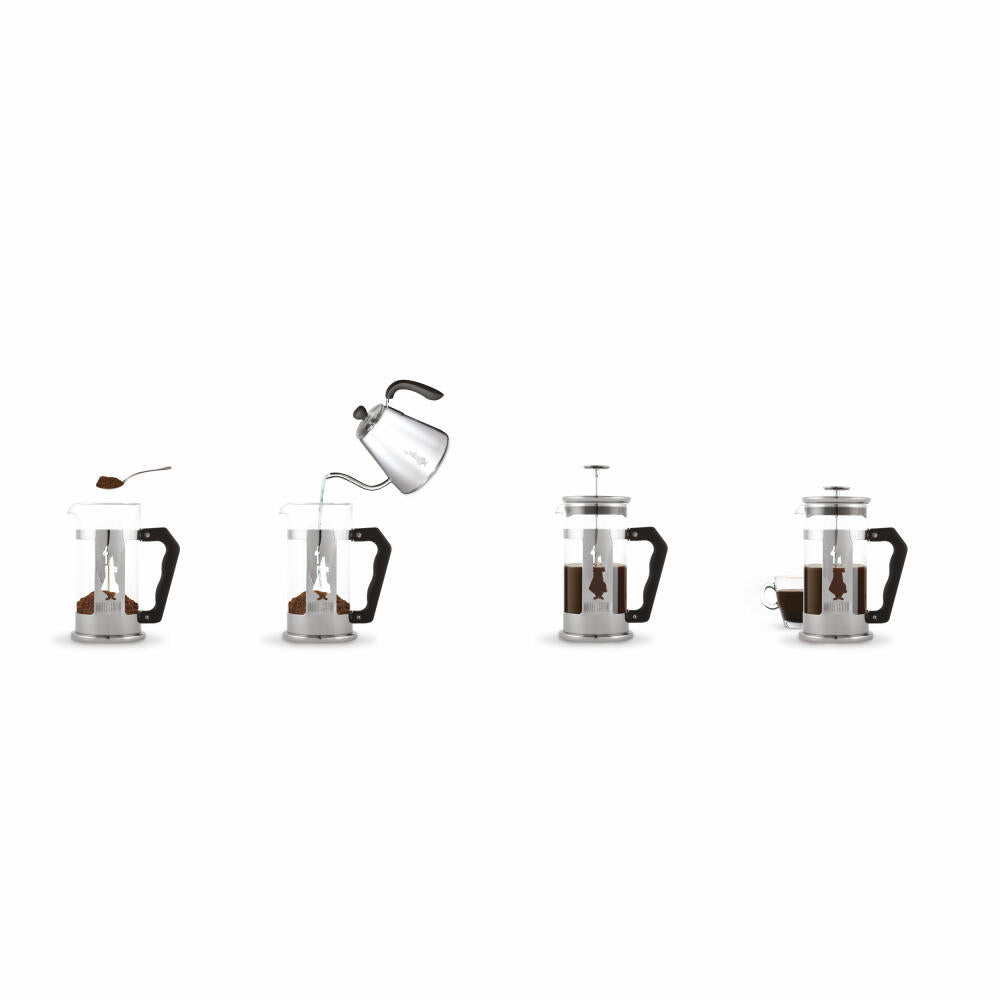 Bialetti Kaffeebereiter Preziosa 1 L, Kaffeekanne, French Press, Kaffeepresse, Glas, Silber, 3130