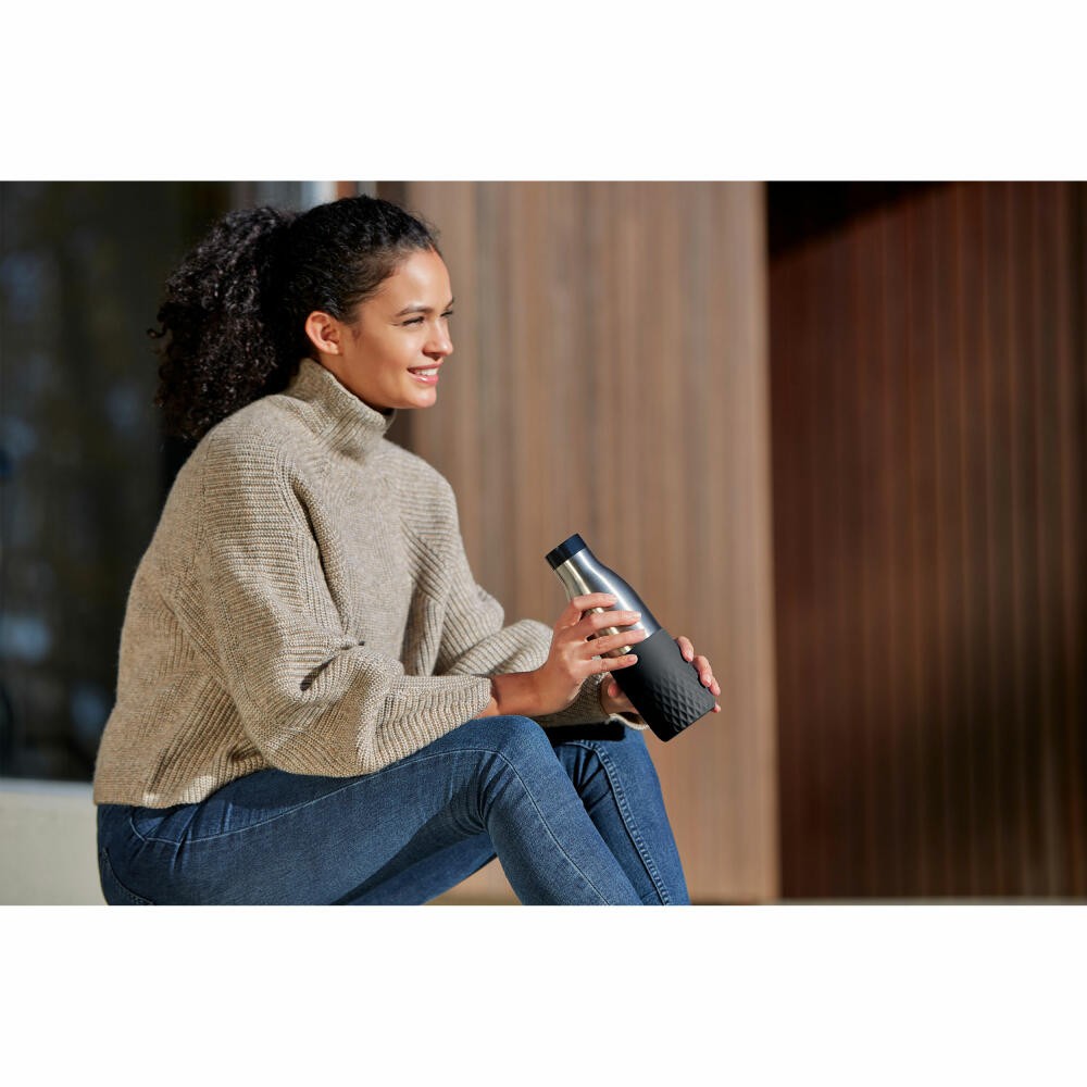 EMSA BLUDROP SLEEVE Trinkflasche, Wasserflasche, Flasche, Edelstahl, Schwarz, 0.5 L, N31105