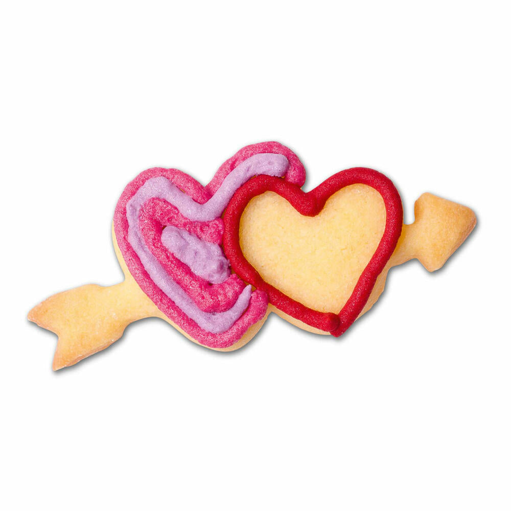 Städter embossed cookie cutter double heart with arrow, cookie cutter, cookie mold, biscuit, cookies, tinplate, 6 cm, 163638