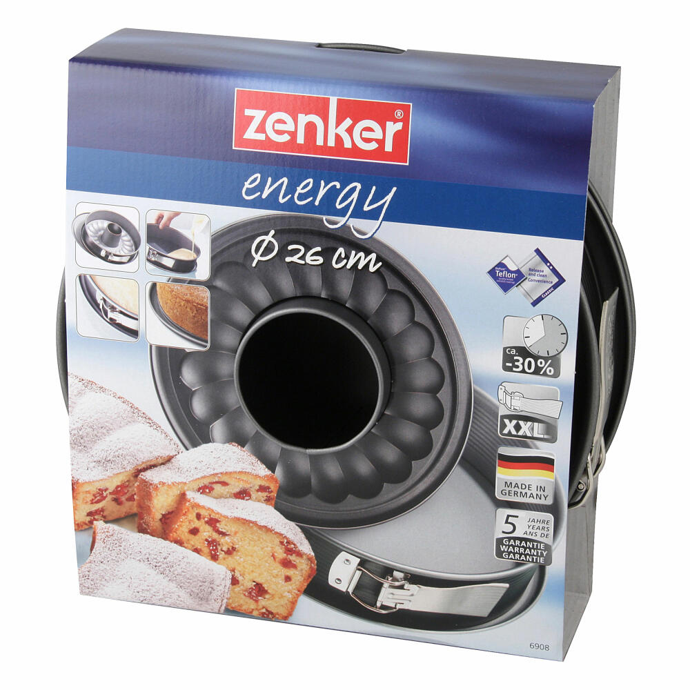Zenker Energy Springform pan with flat and tube base with leak protection, Spring Form, Baking pan, Cake pan, Non-stick Classic, Ø 26 cm, 6908