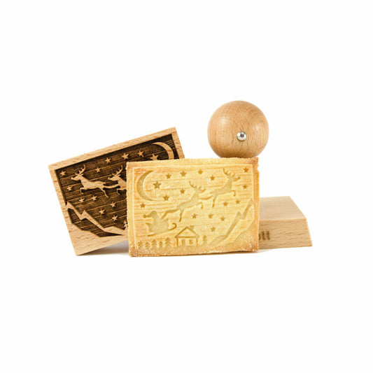 Folkroll cookie stamp Santa's sleigh, 70x50 mm, cookie stamp, baking stamp, biscuit, stamp, motif, beech wood, 334713