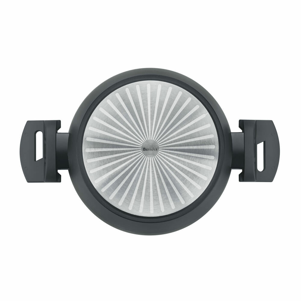 Berndes Balance Induction Enduro Kochtopfset, 7-tlg., Topfset, Kochtopf, Stieltopf, Glasdeckel, Bratpfanne, Antihaftversiegelung, Aluminium, Schwarz, 0019886287