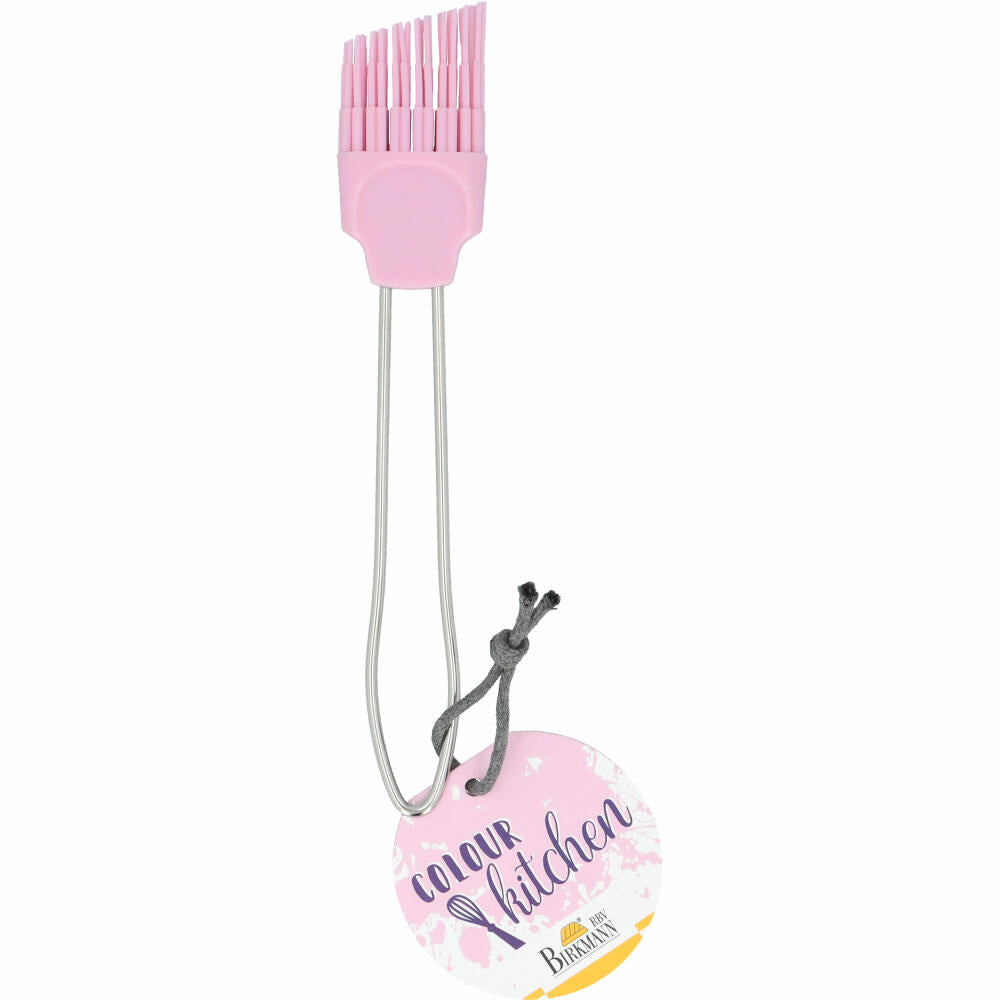 Birkmann Colour Kitchen Silikonpinsel Klein, Backpinsel, Silikonkopf mit Edelstahlgriff, Rosa, 3 cm, 422711