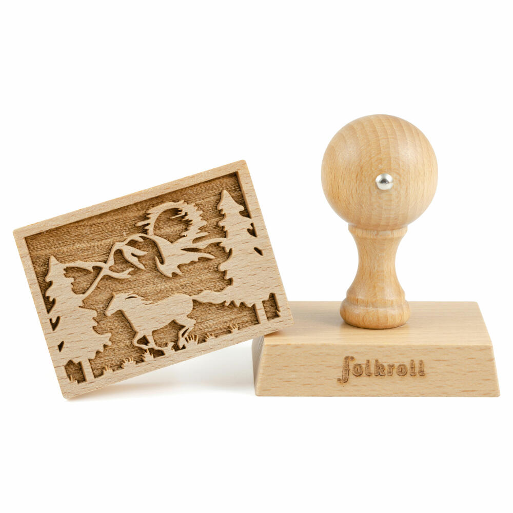 Folkroll cookie stamp Mustang, 70x50 mm, cookie stamp, baking stamp, biscuit, stamp, motif, beech wood, 334751