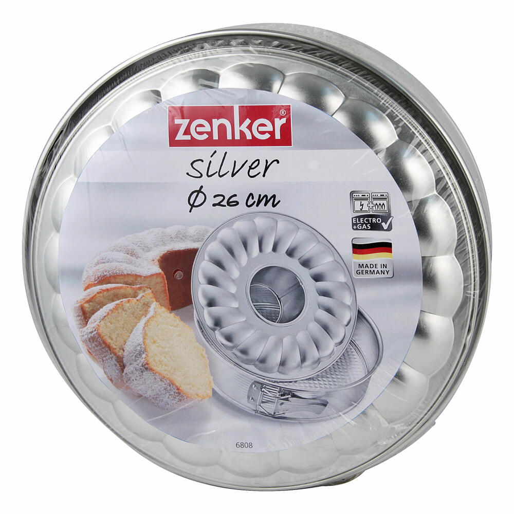 Zenker Silver Springform pan with flat and tube base, spring form, baking pan, cake pan, tin-plated, silver, Ø 26 cm, 6808