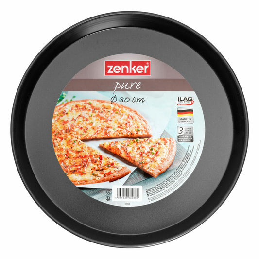 Zenker Pure Backblech Rund, Back Blech, Pizzablech, Backform, Pizzabackblech, Kuchenblech, Ilag Special, Schwarz, Ø 30 cm, 3988