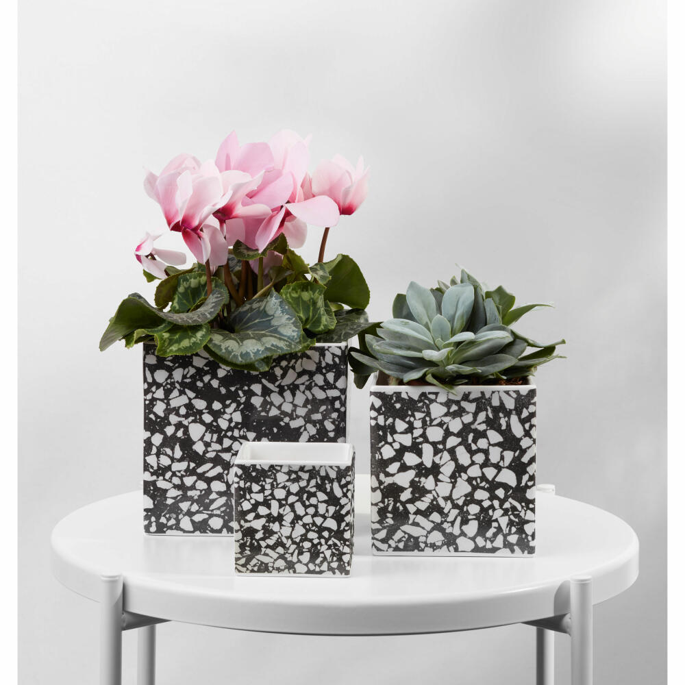ASA Selection Quadro Terrazzo Übertopf, Blumenvase, Vase, Über Topf, Steingut, H 18 cm, 4623106