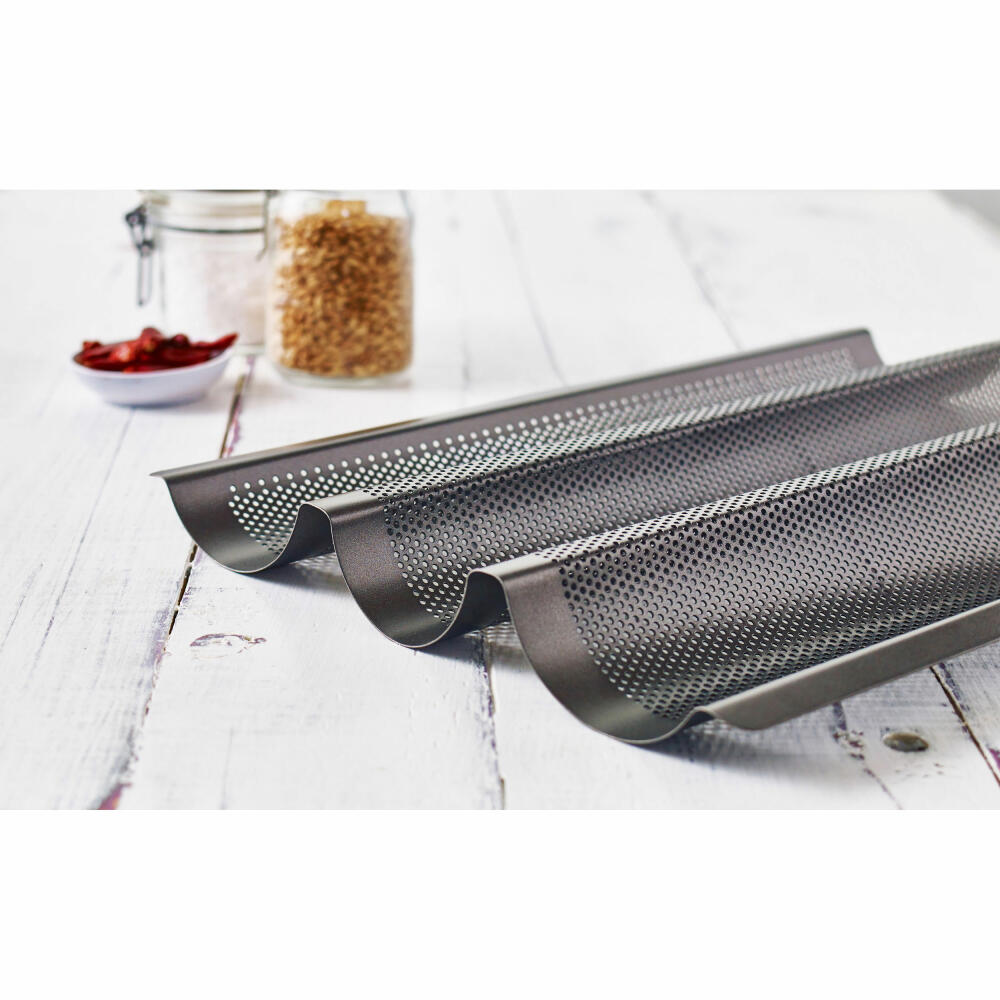 Birkmann Easy Baking Baguette-Blech, Baguette Blech, Backblech, Backzubehör, Karbonstahl, 38.5 x 28 cm, 881181