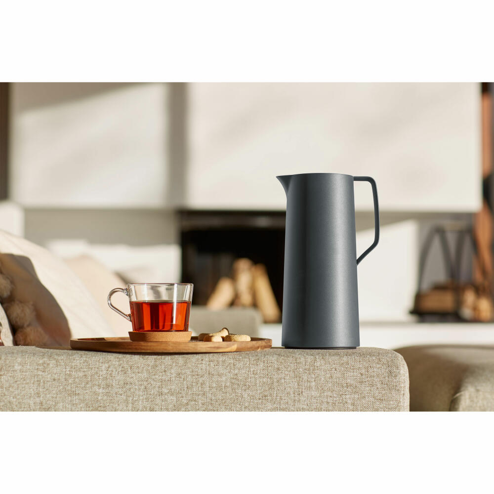 EMSA Motiva Isolierkanne, Isokanne, Kanne, Kaffeekanne, Edelstahl, Glas-Isolierkolben, Grau, 1 L, N41701