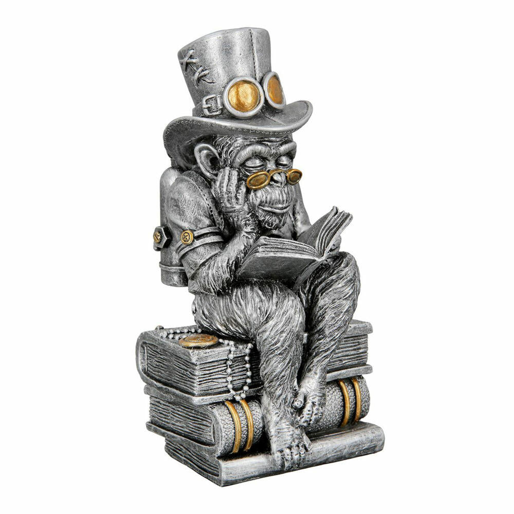 Casablanca by Gilde Poly Skulptur Steampunk Reading Ape, Dekofigur, Affe, Dekoration, Kunstharz, H 23 cm, 37224