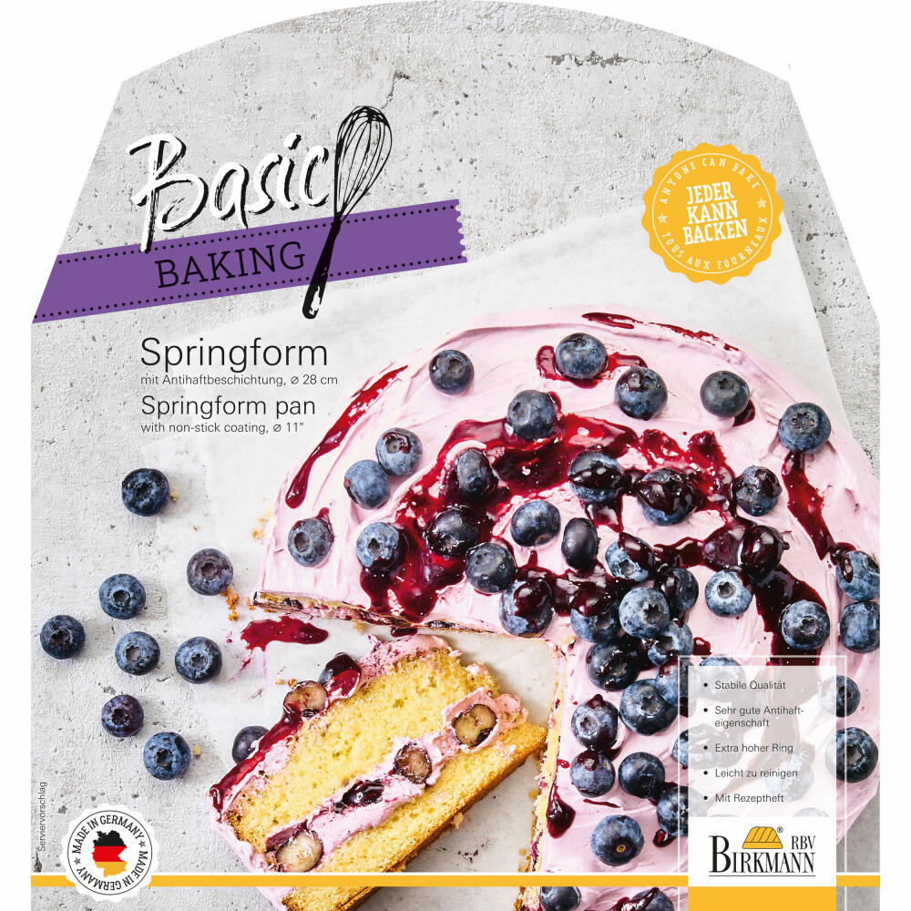 Birkmann Basic Baking Springform, Backform, Kuchenform, Kuchenbackform, Karbonstahl, Ø 28 cm, 883048