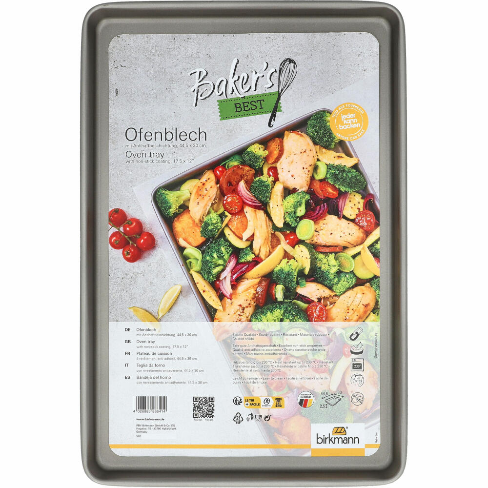 Birkmann Bakers Best Ofenblech, Gr. XL, Backblech, Ofenschale, Karbonstahl, 44.5 x 30 cm, 886414