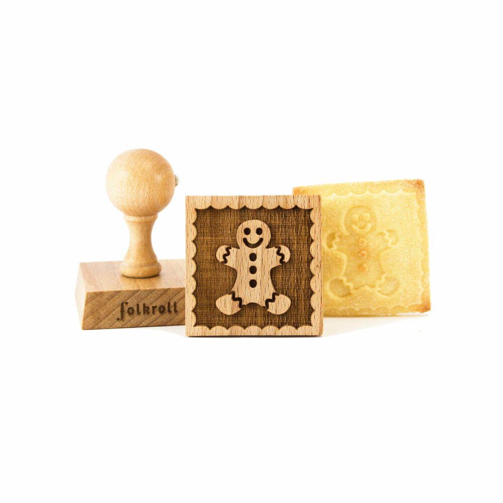 Folkroll cookie stamp gingerbread man, 55x55 mm, cookie stamp, baking stamp, biscuit, stamp, motif, beech wood, 334805