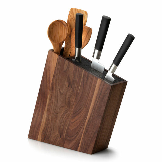 Continenta Messerblock mit flexiblem Einsatz, schräg stehend, mit Utensilienbehälter, Messeraufbewahrung, Walnussholz, 31 x 8 x 24.5 cm, 4251