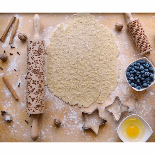 Folkroll Teigrolle Rentier Sterne, groß, 43 cm, Nudelholz, Prägerolle, Muster, Motiv, Rolle, Buchenholz, 330265