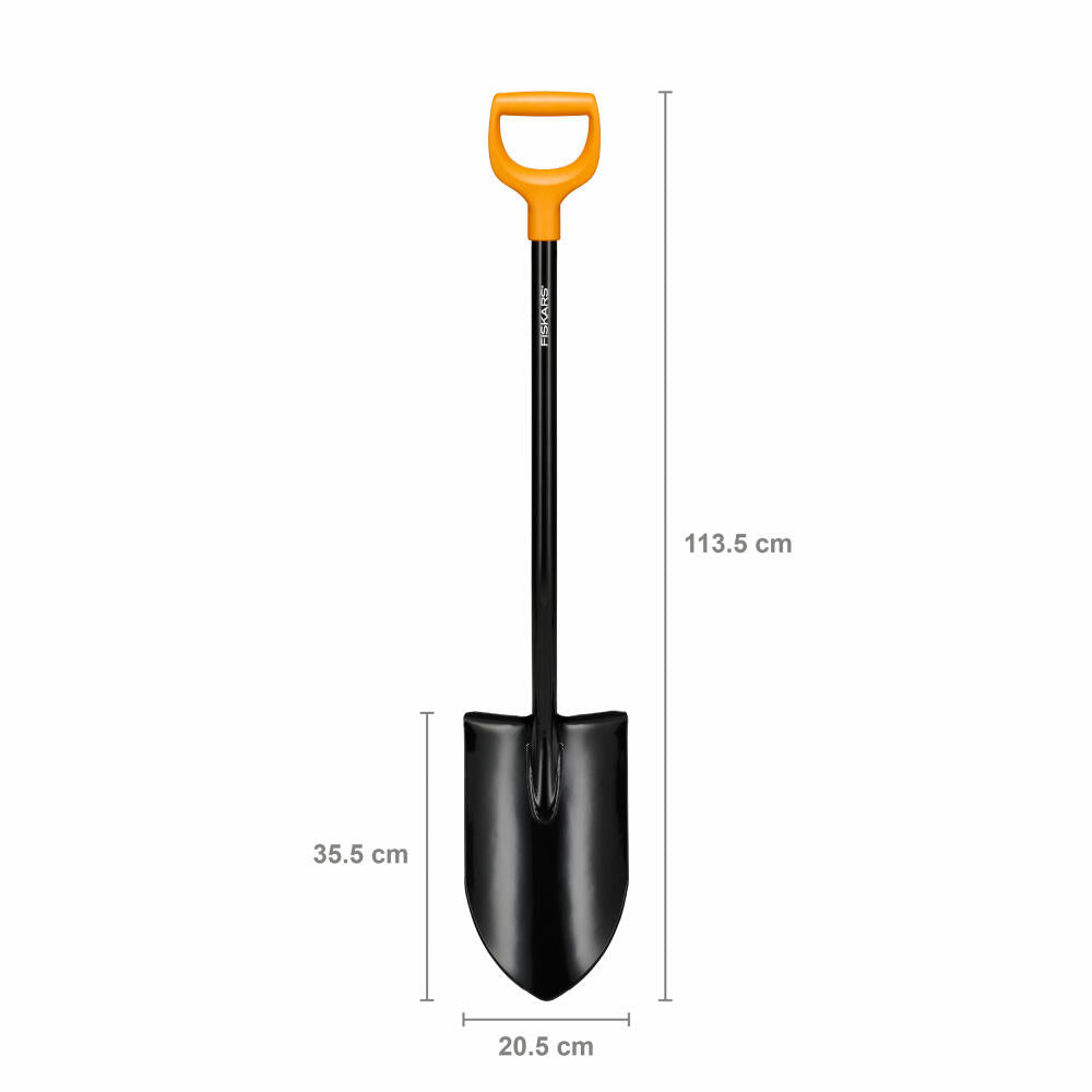 Fiskars Spaten Solid Plus XL spitz, Schaufel, Borstahl, Stahl, Kunststoff, Schwarz, Orange, 113 cm, 1067516