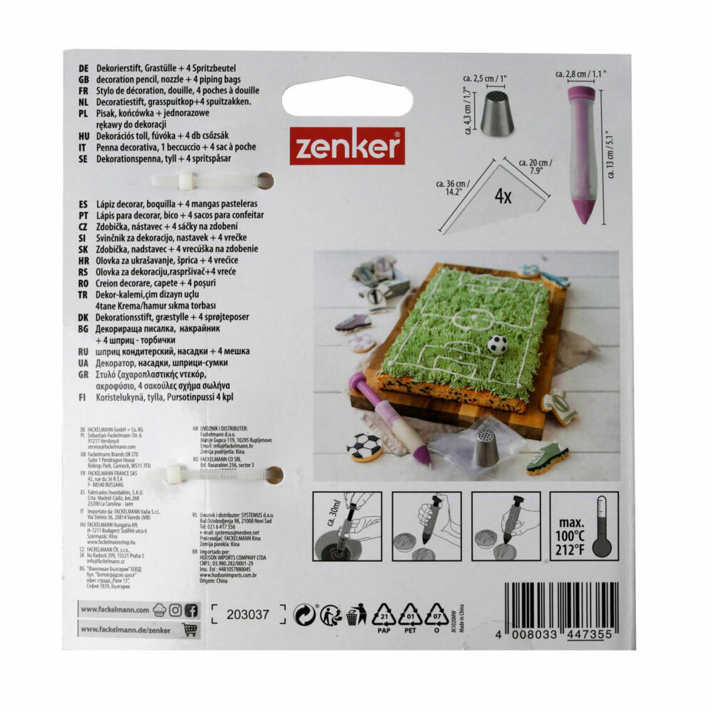 Fackelmann Zenker Spielfeld-Dekorier-Set, 6-teilig, Garnierset mit Spritzbeuteln, 44735