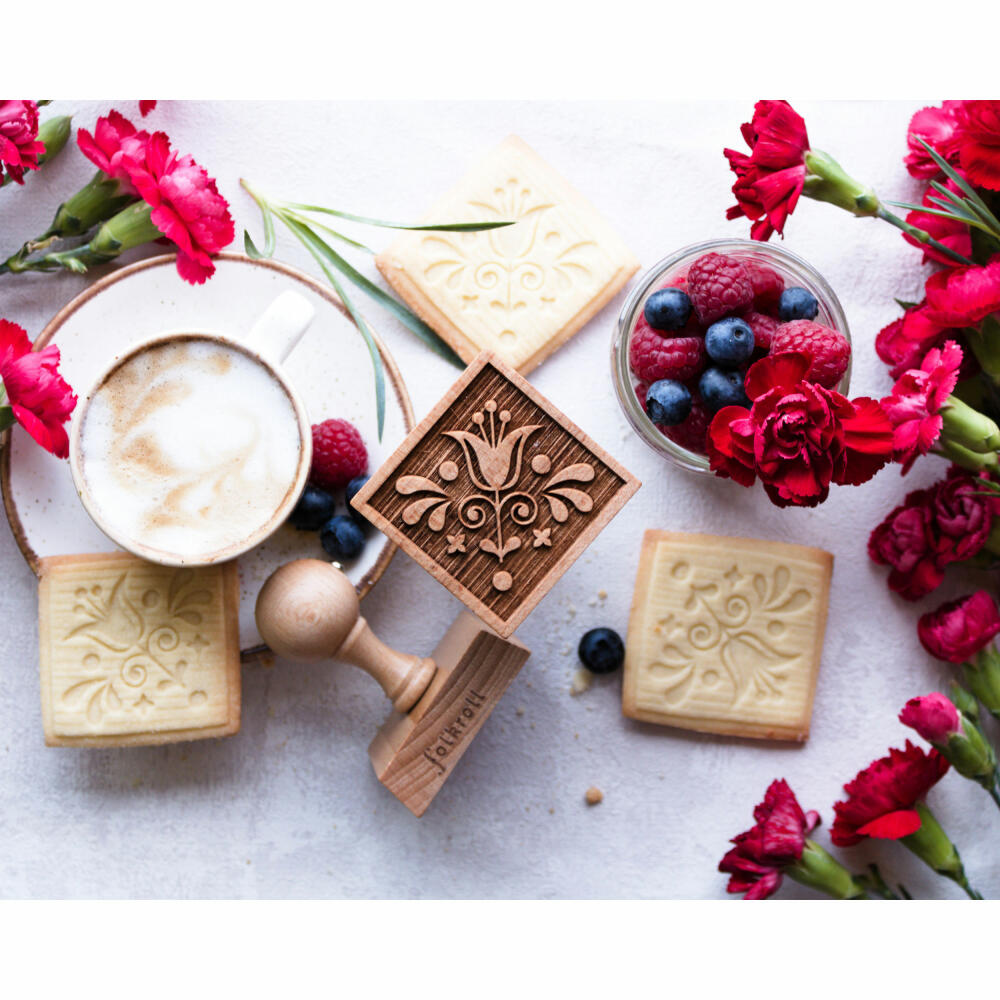 Folkroll cookie stamp Merry Christmas, 55x55 mm, cookie stamp, baking stamp, biscuit, stamp, motif, beech wood, 334799