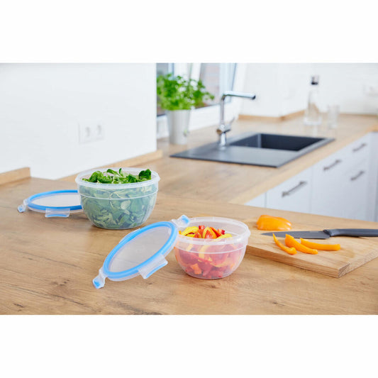 Emsa CLIP & CLOSE Frischhaltedosen Set, 2-tlg., Frischhaltedose, Dose, Rund, Kunststoff, Transparent/Blau, 1.1 L / 2.6 L, N1011600